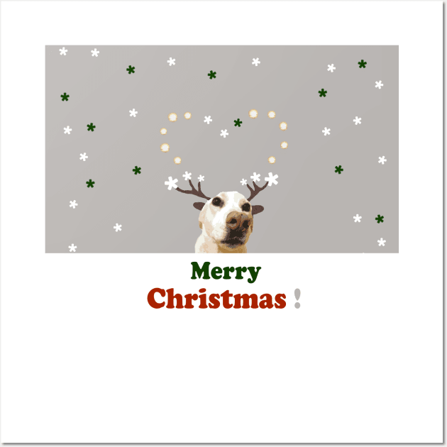 Merry Christmas Deer, dog, tan, green, red, holidays, snow, Xmas, Wall Art by PrintedDreams